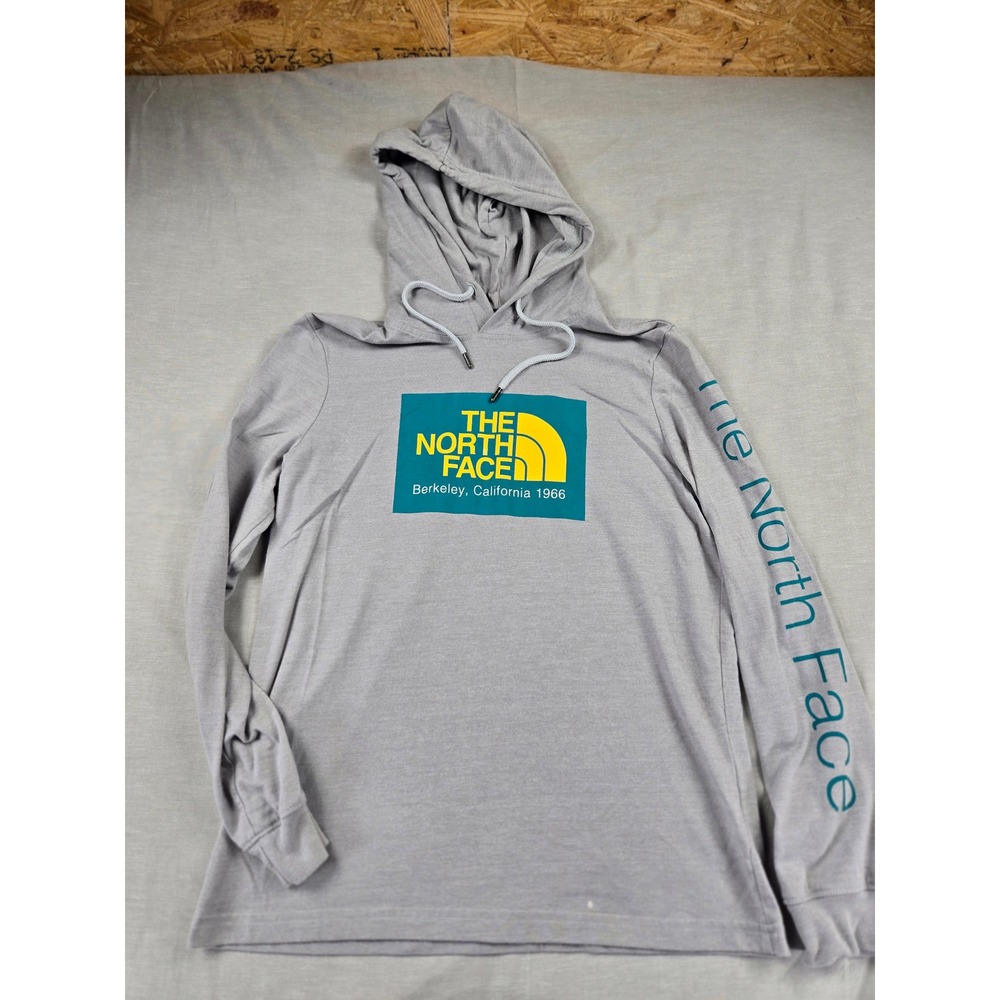 The North Face Womens Grey Graphic Box Logo Long Sleeve Hooded T-Shirt Size S